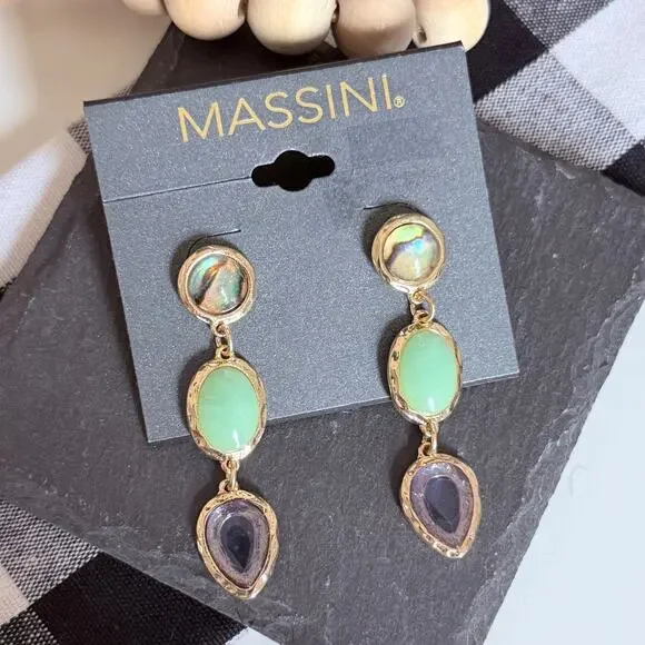 New Massini Gold Tone Faux Stone Earrings (2.25”) - Picture 1 of 3